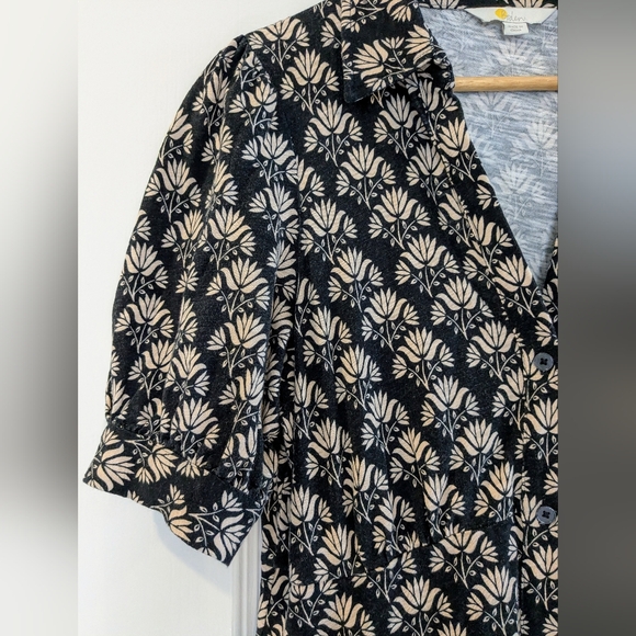 Boden Button Jersey Mini Tea Dress Beige/ Black Pockets Size 8R - Picture 4 of 13